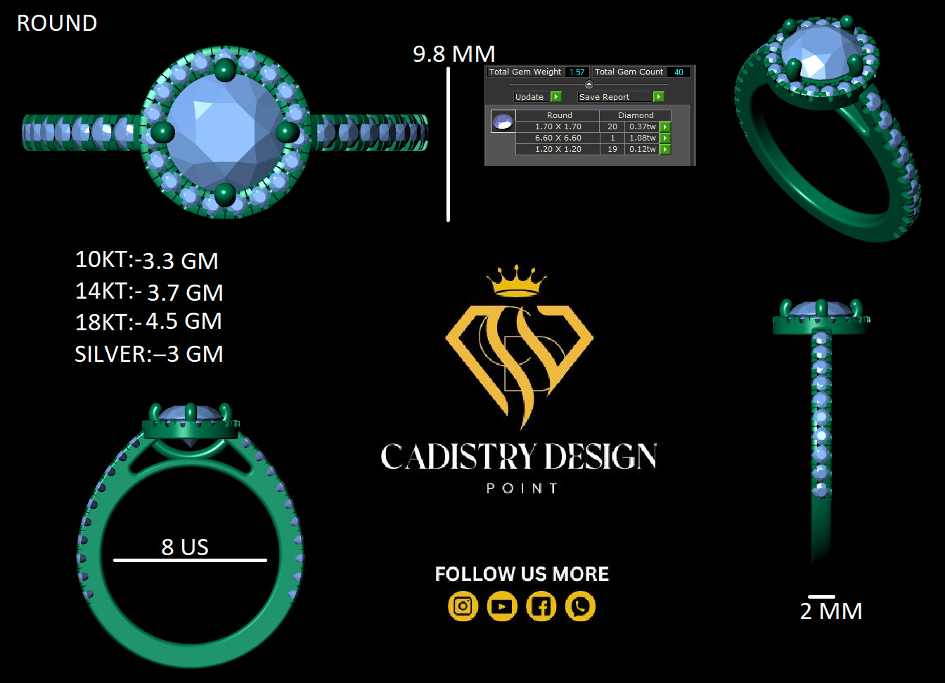 Round Cut Diamond Ring 3D print model_12