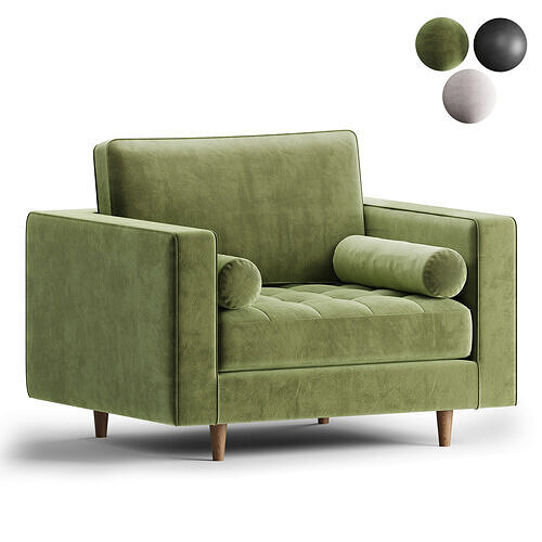 Henrietta Armchair Moss Green Velvet 3D model