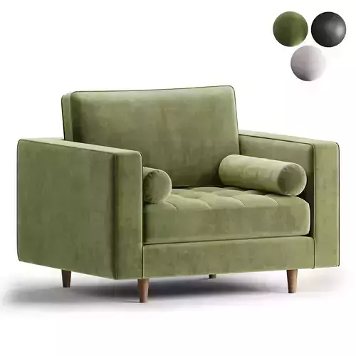 Henrietta Armchair Moss Green Velvet 3D model