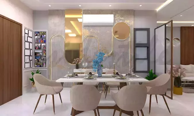 Realistic 3D Living and Dining Room Interior Model