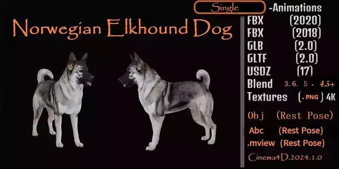 Norwegian Elkhound Dog Low-poly 3D model