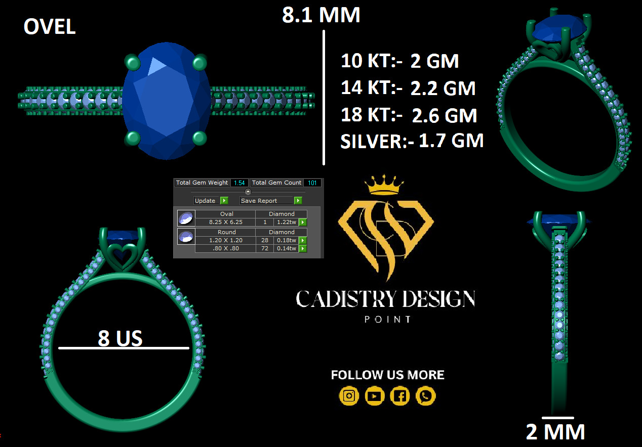 Oval Diamond Engagement Ring 3D print model_12
