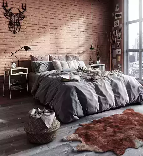 Modern Bedroom 3D Model 3ds Max and V-Ray Render Low-poly 3D model
