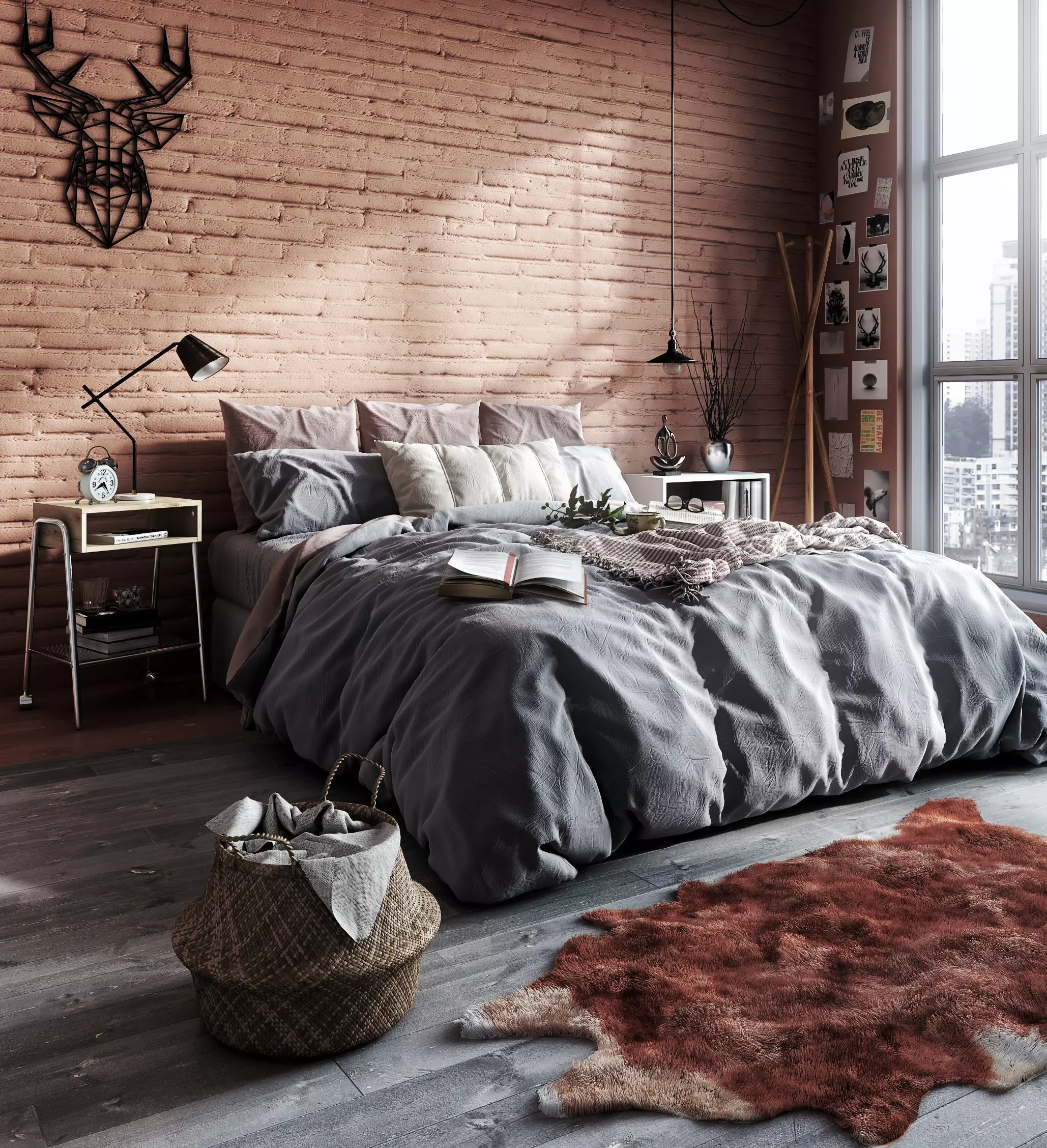 Modern Bedroom 3D Model 3ds Max and V-Ray Render Low-poly 3D model