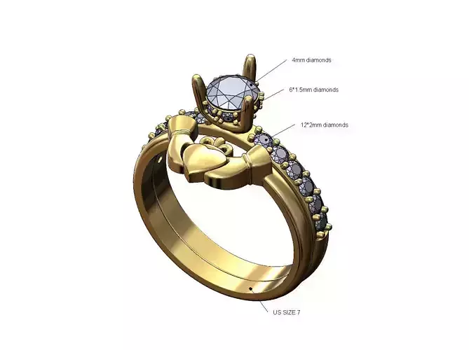 Claddagh heart guard 5mm diamond setting iced ring US size 7