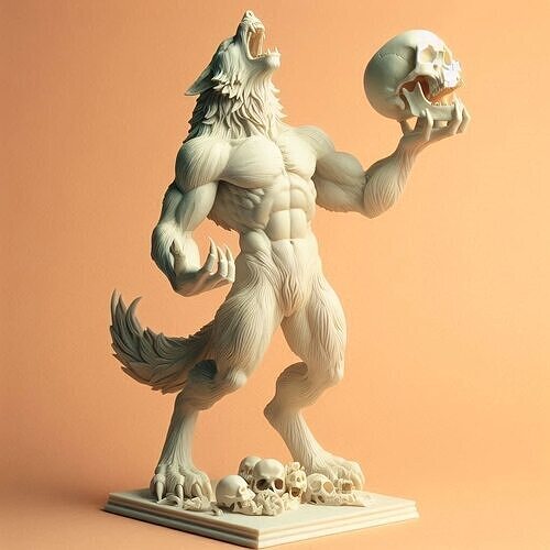 685 Ivory Werewolf Howling with Skull 3D Model  magic 3D print model