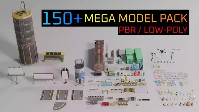 Mega Urban Street Pack Game-Ready Props  PBR Low Poly  Low-poly 3D model