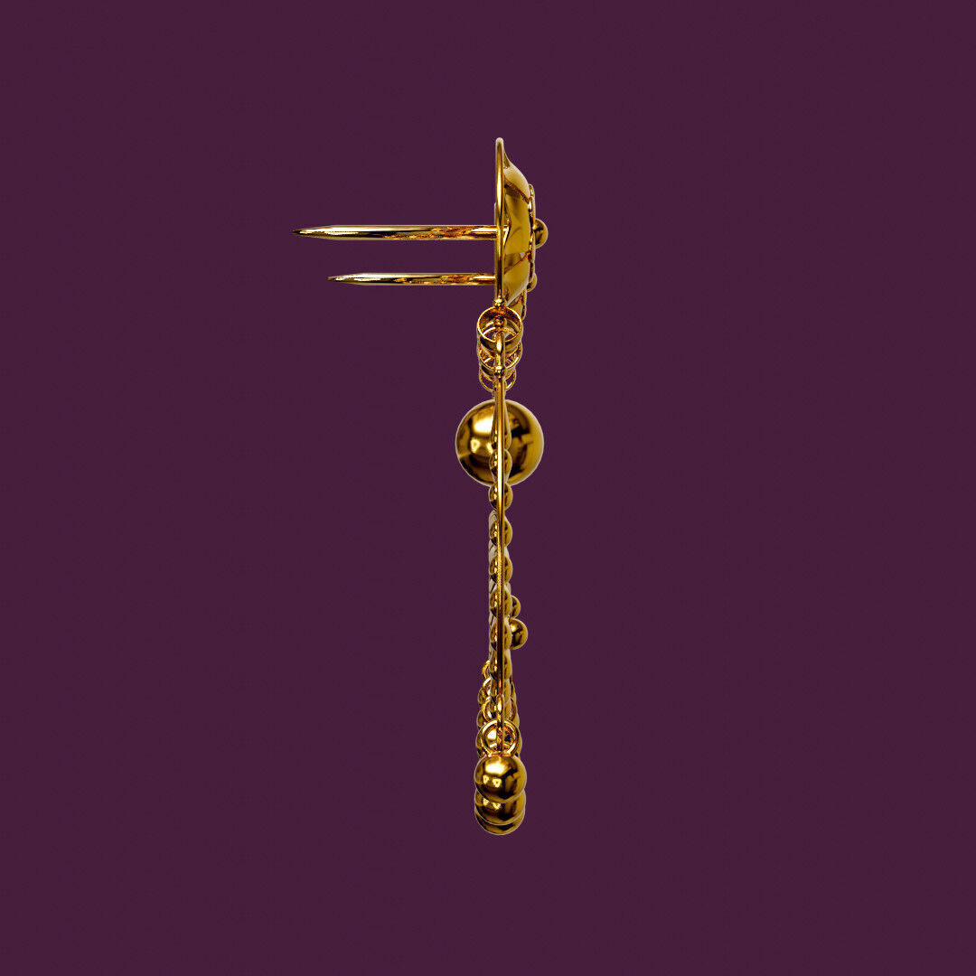 Dripping Drop in Crescent Golden Earring Luxury Jewelry  3D model_7