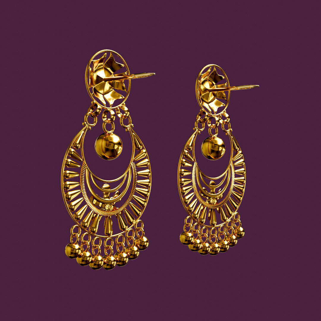 Dripping Drop in Crescent Golden Earring Luxury Jewelry  3D model_4