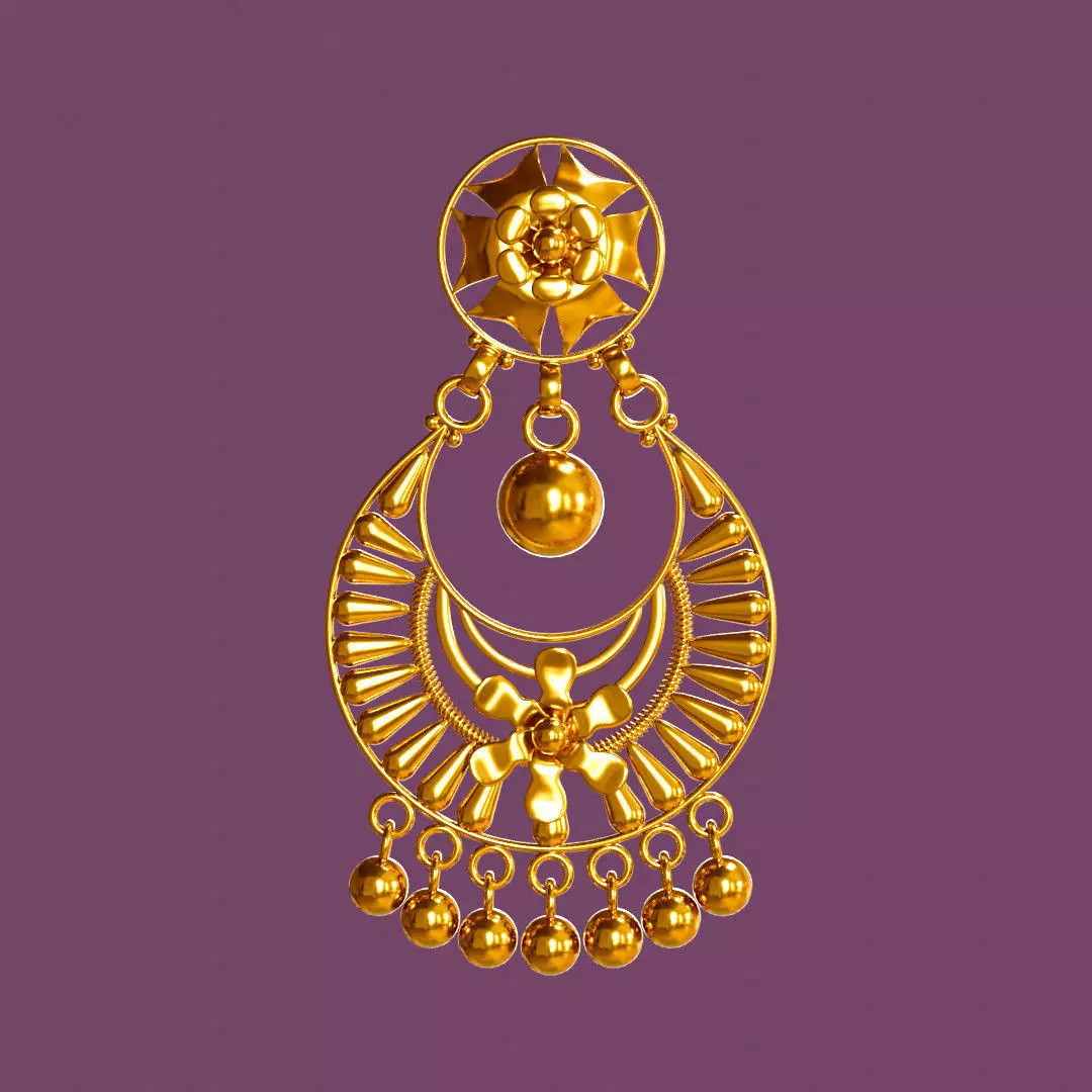 Dripping Drop in Crescent Golden Earring Luxury Jewelry  3D model_0