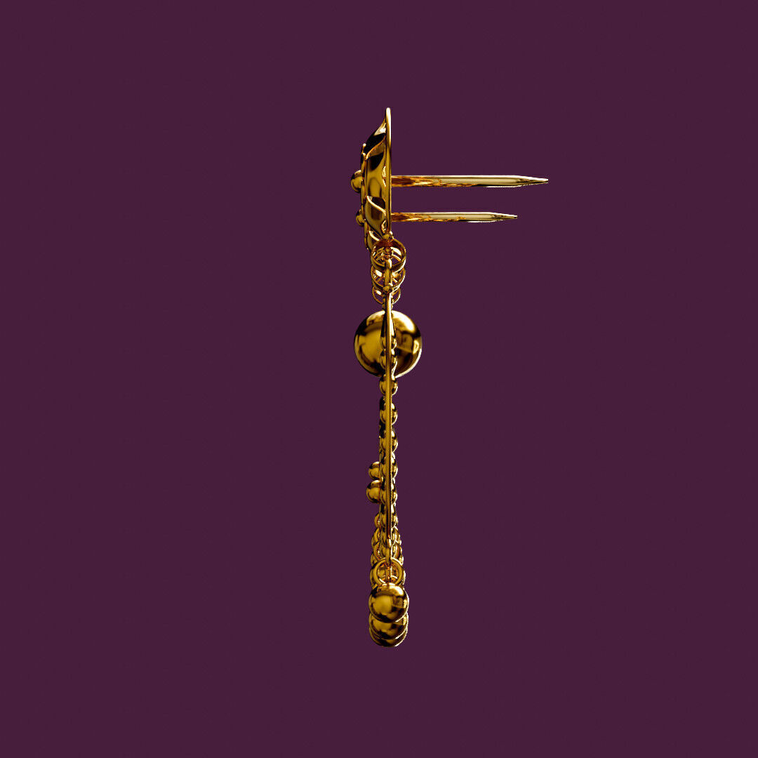Dripping Drop in Crescent Golden Earring Luxury Jewelry  3D model_3