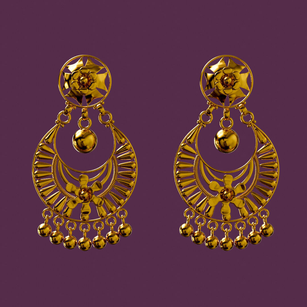 Dripping Drop in Crescent Golden Earring Luxury Jewelry  3D model_1