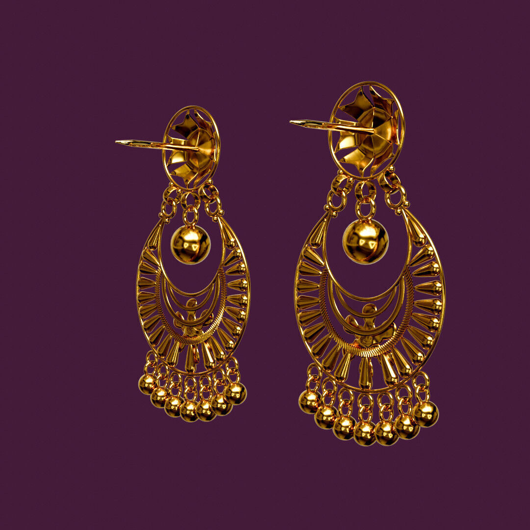 Dripping Drop in Crescent Golden Earring Luxury Jewelry  3D model_6
