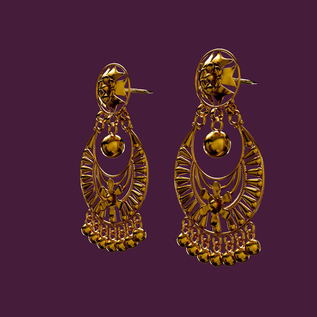 Dripping Drop in Crescent Golden Earring Luxury Jewelry  3D model_2