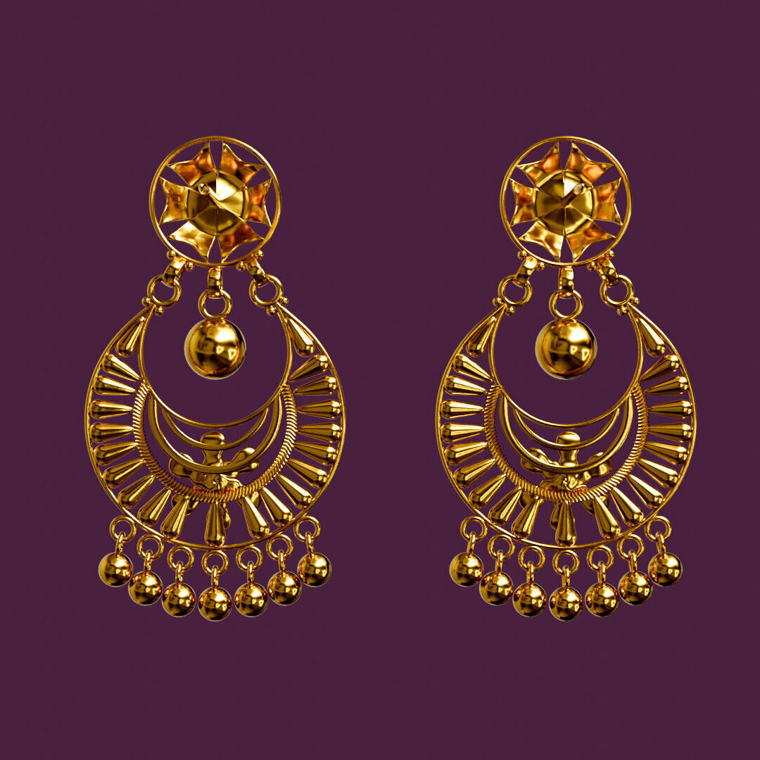 Dripping Drop in Crescent Golden Earring Luxury Jewelry  3D model_5