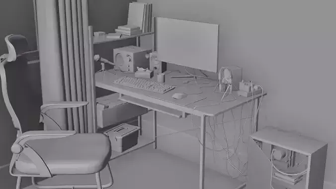 Blender Modern Desk Scene - PC Keyboard Chair and Gadgets