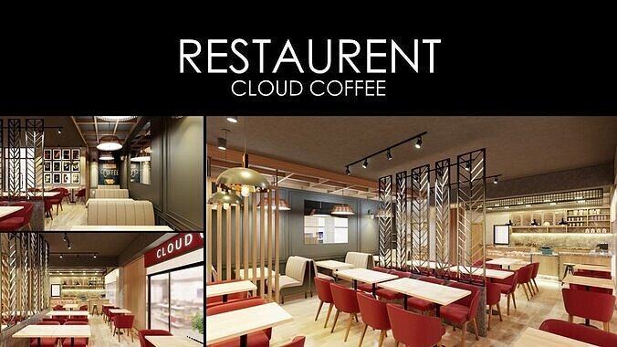 Cloud Coffee Restaurant Interior Low-poly 3D model
