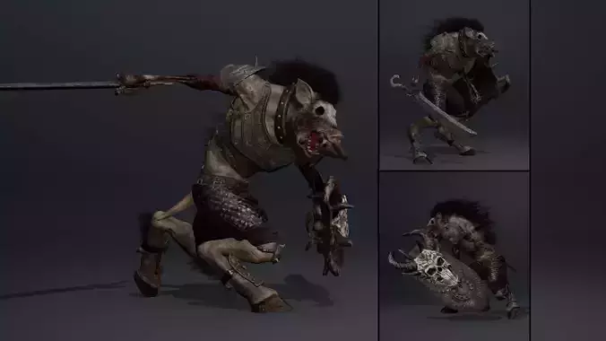 Thunder Swordman Damaged Low-poly 3D model