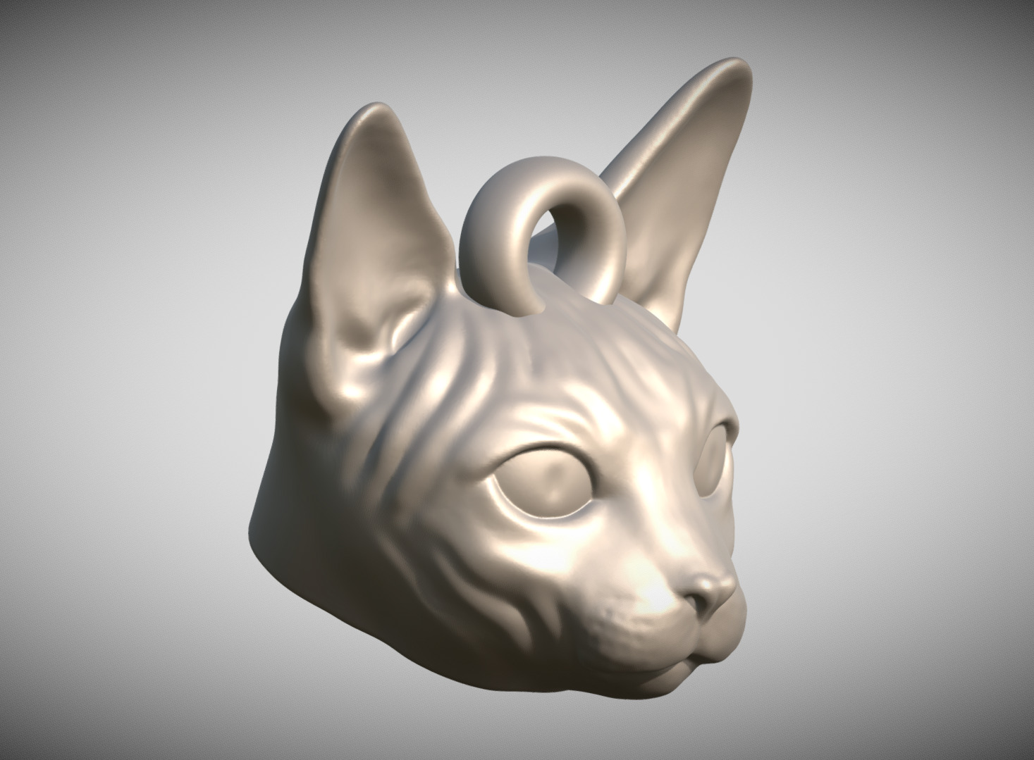 Sphynx cat head key ring for 3D printing 3D print model_6