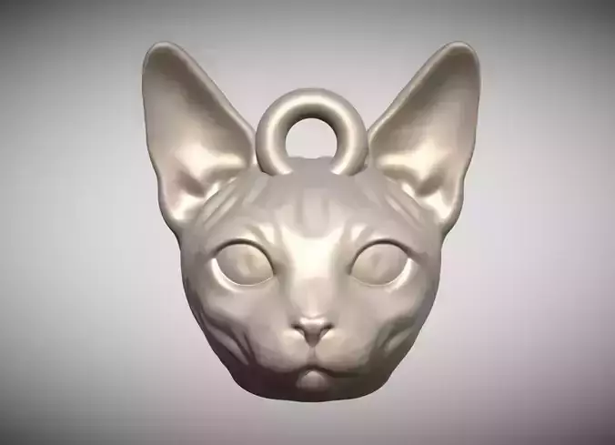 Sphynx cat head key ring for 3D printing