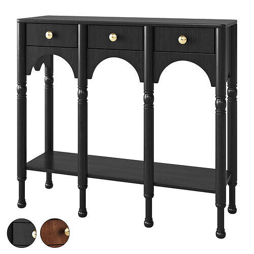 Litfad - Natural Wood Console Table with Legs and 3 Drawers 3D model