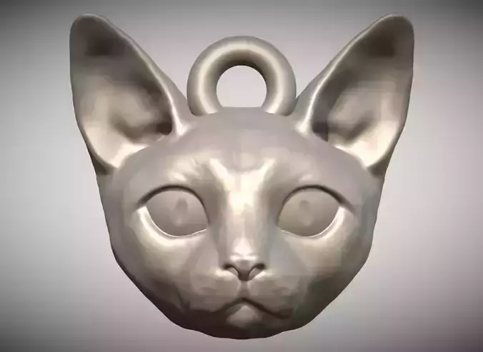 Devon Rex cat head key ring for 3D printing