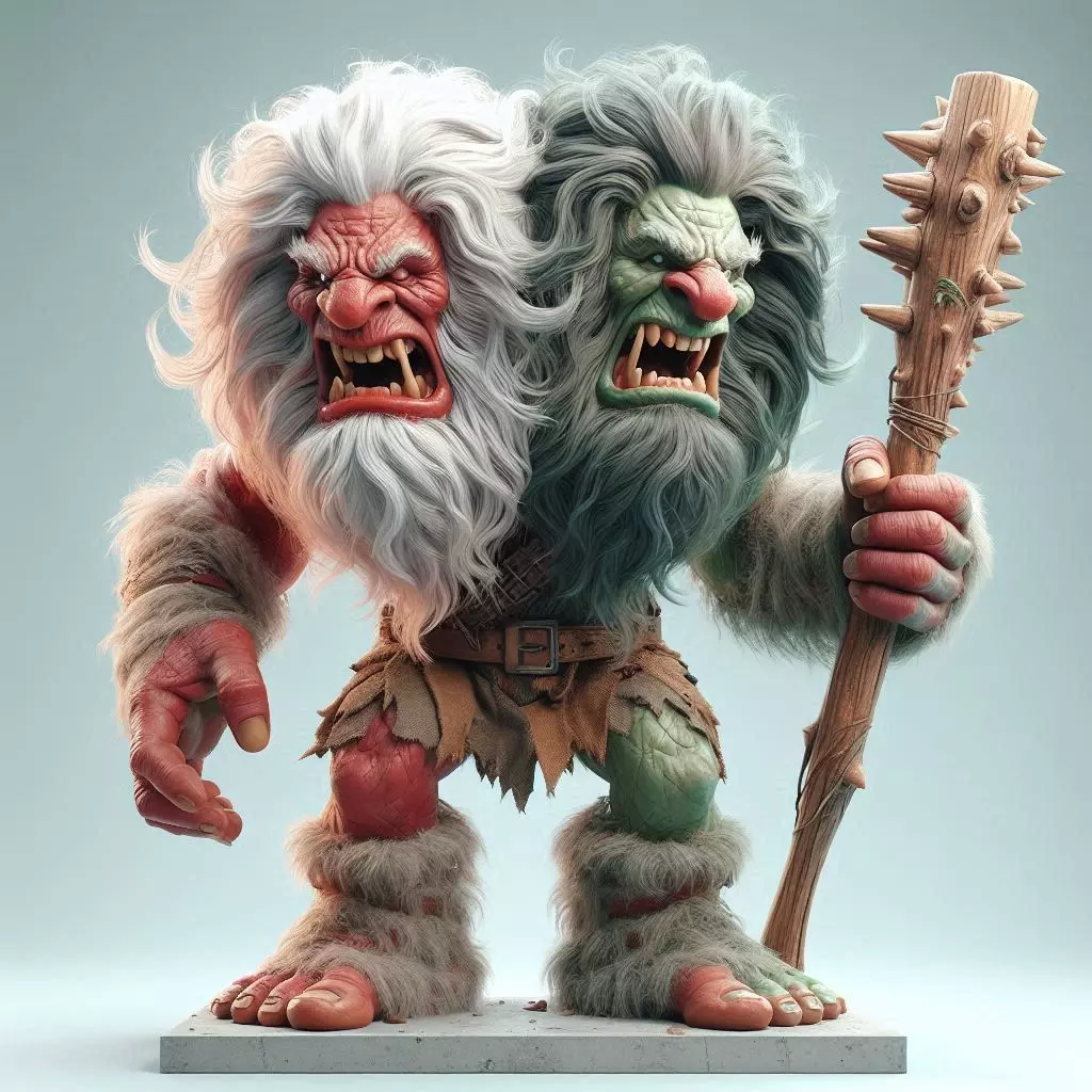 690 Two Headed Roaring Troll 3D Printed Ivory Style 3D print model_0
