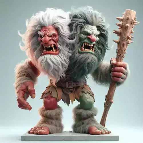 690 Two Headed Roaring  Troll  3D Printed  Ivory Style 