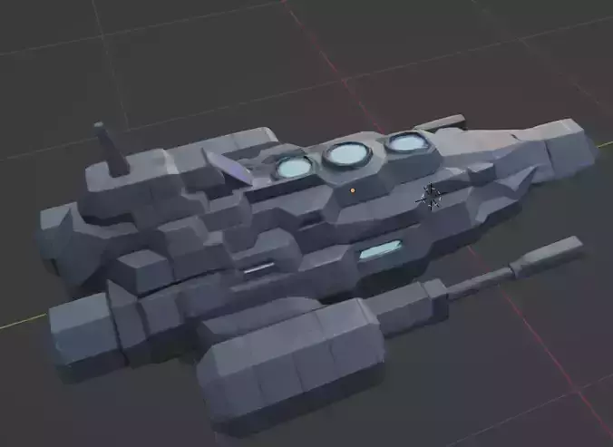 A stylized low-poly 3D space warship 
