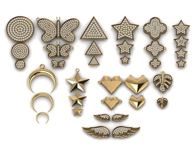 Necklace or earring pendant collection 3D print model