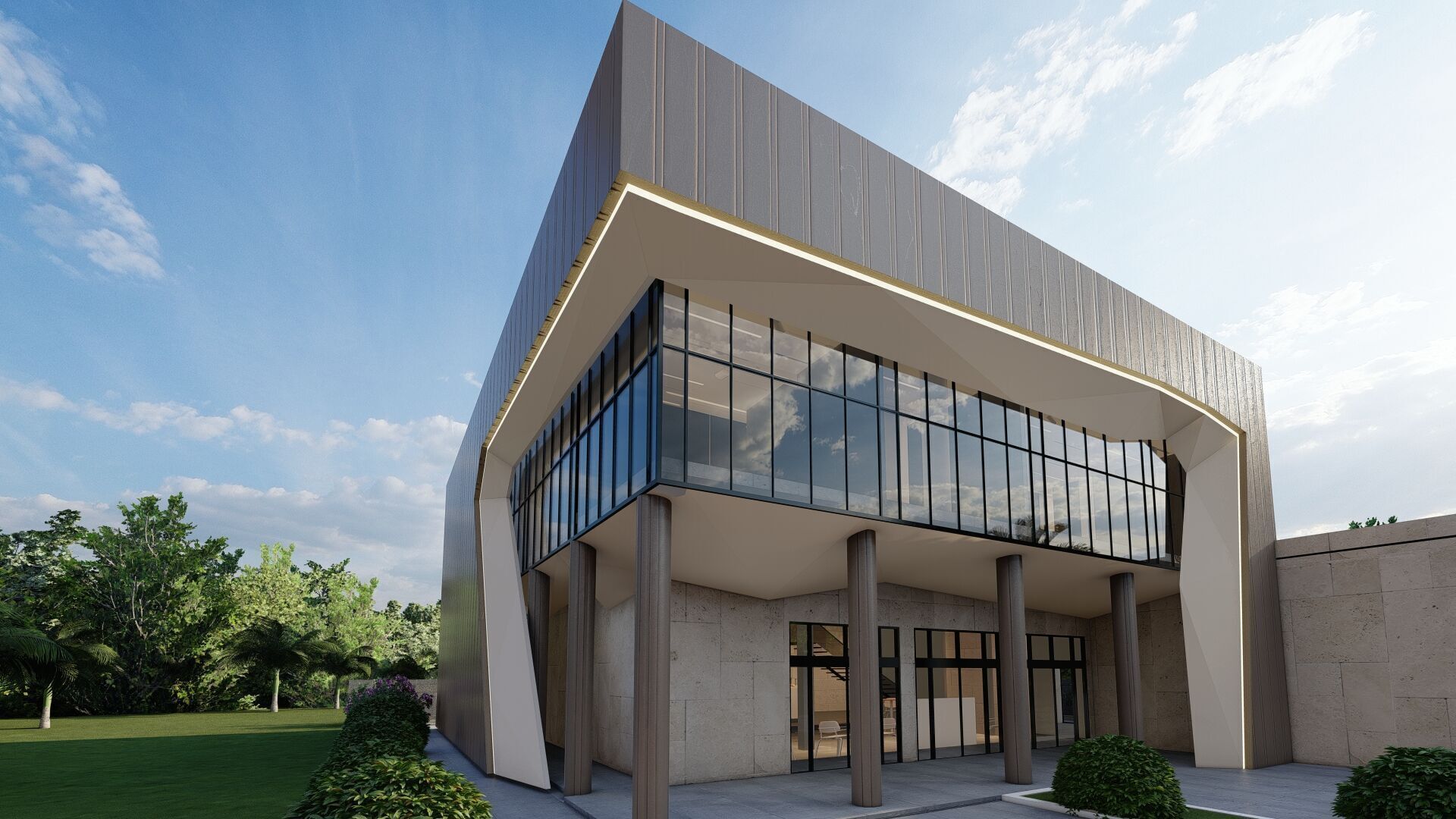 Modern Office Building Low-poly 3D model_5