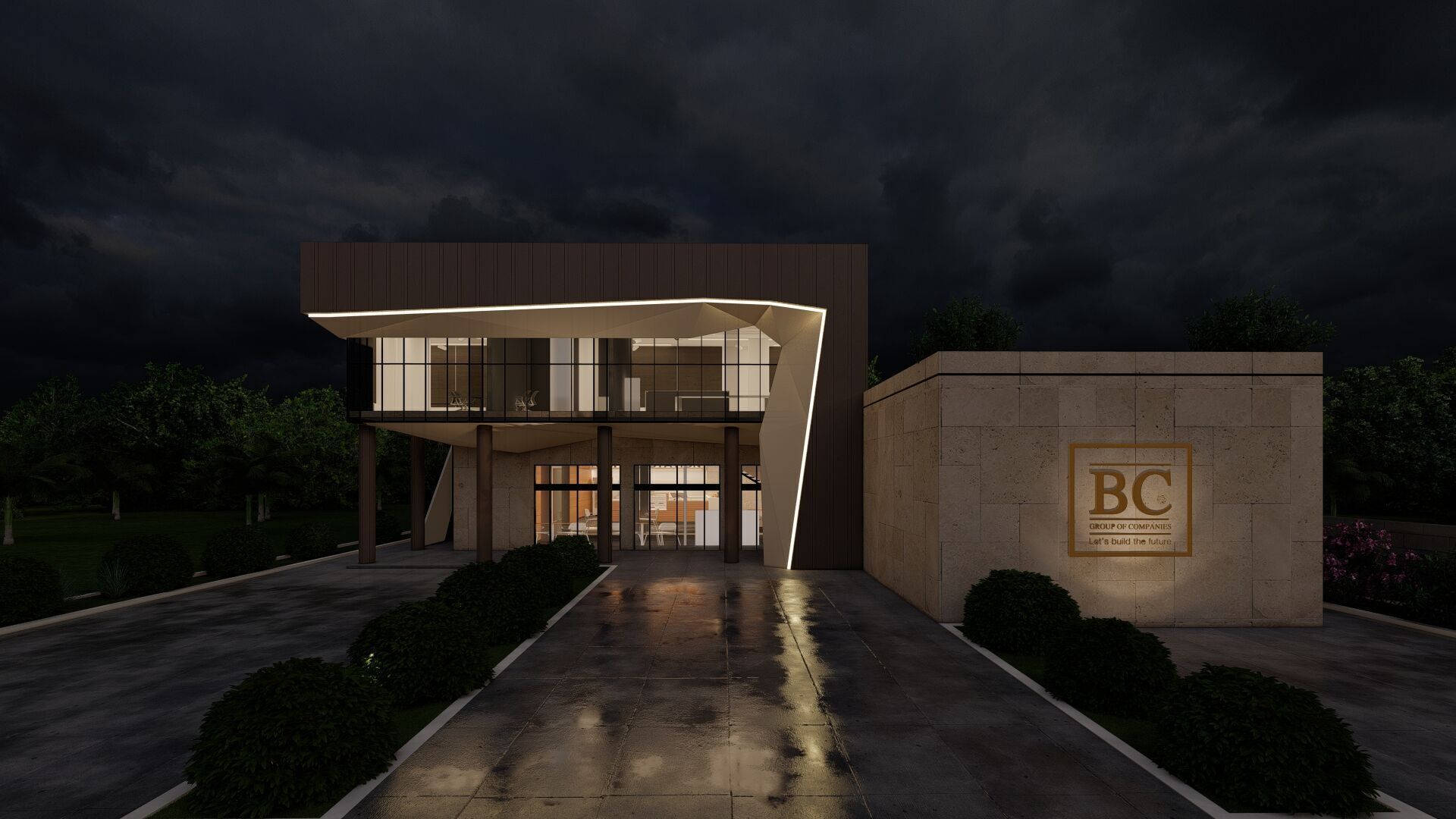 Modern Office Building Low-poly 3D model_3