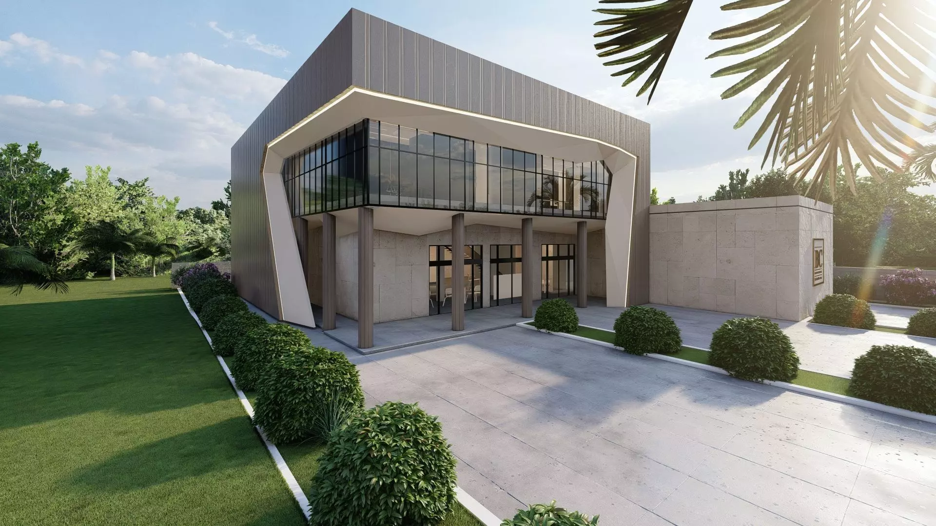 Modern Office Building Low-poly 3D model_0