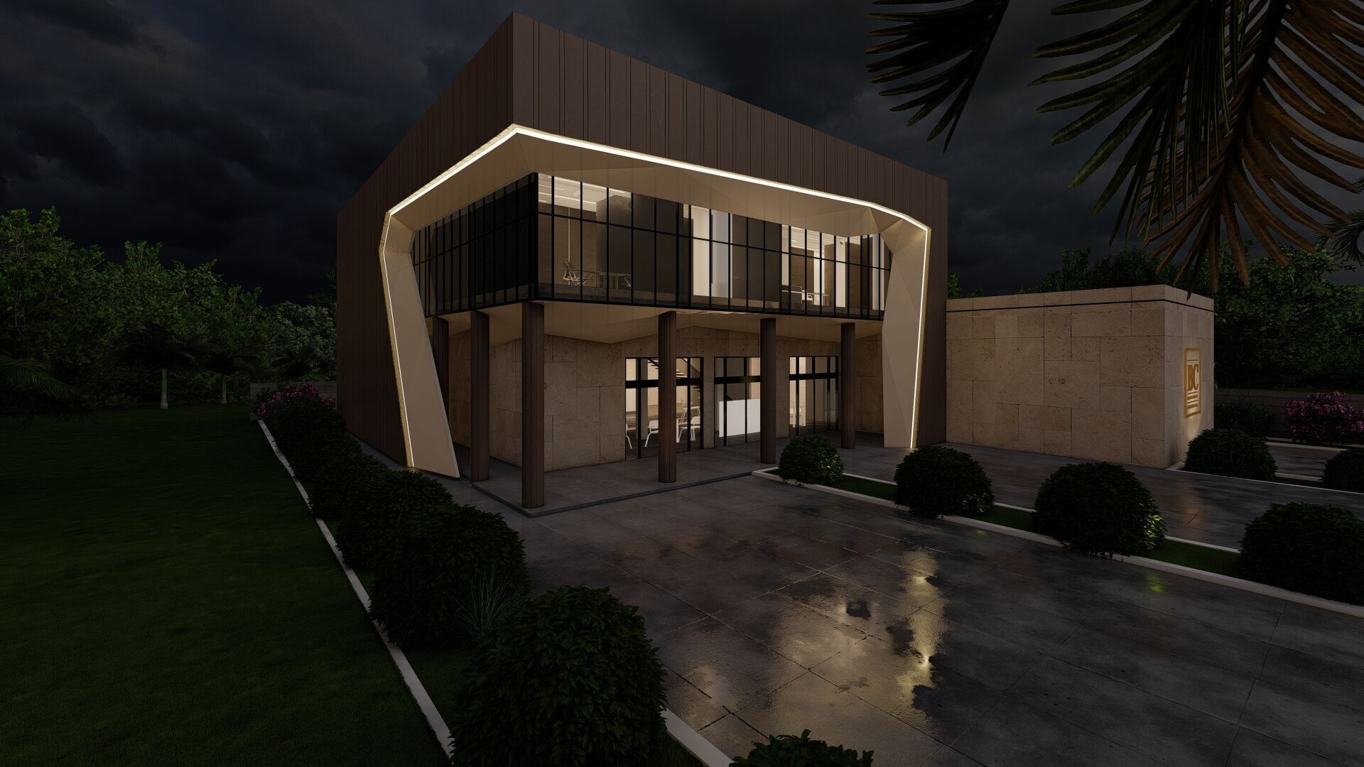 Modern Office Building Low-poly 3D model_1