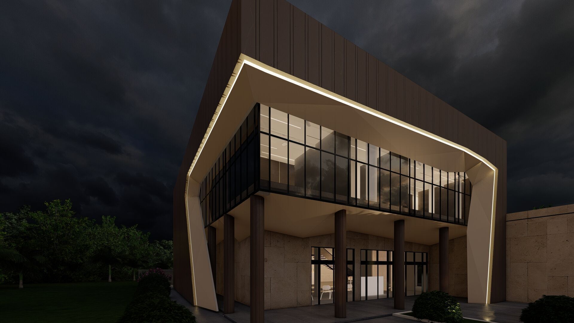 Modern Office Building Low-poly 3D model_7