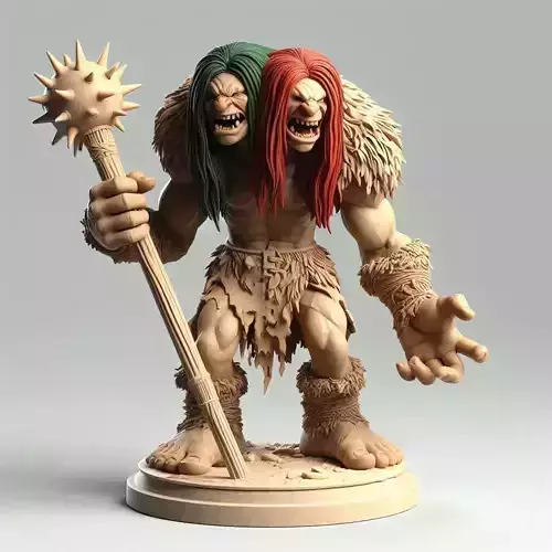 694 Two Headed Roaring  Troll   3D Printed  Ivory Style