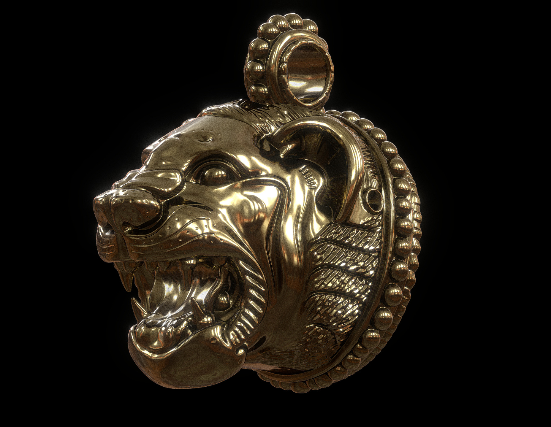 Greek Gold Lion Head Pendant 3D print model_3