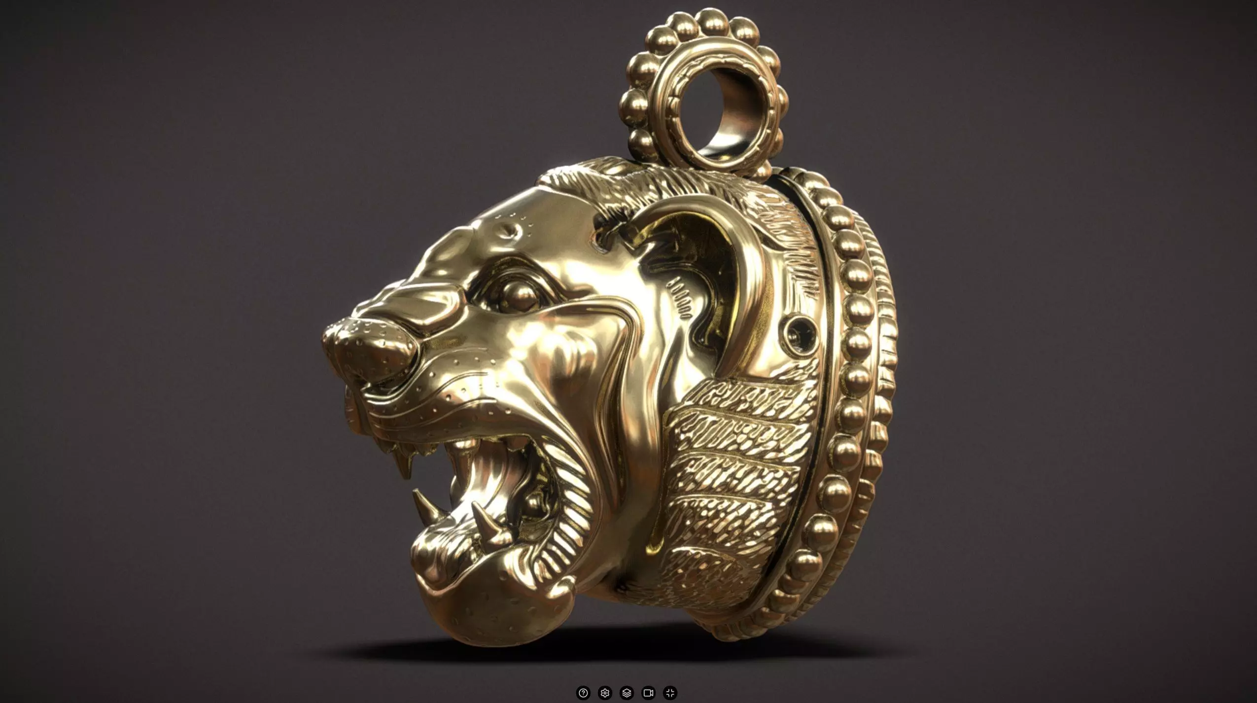 Greek Gold Lion Head Pendant 3D print model_0