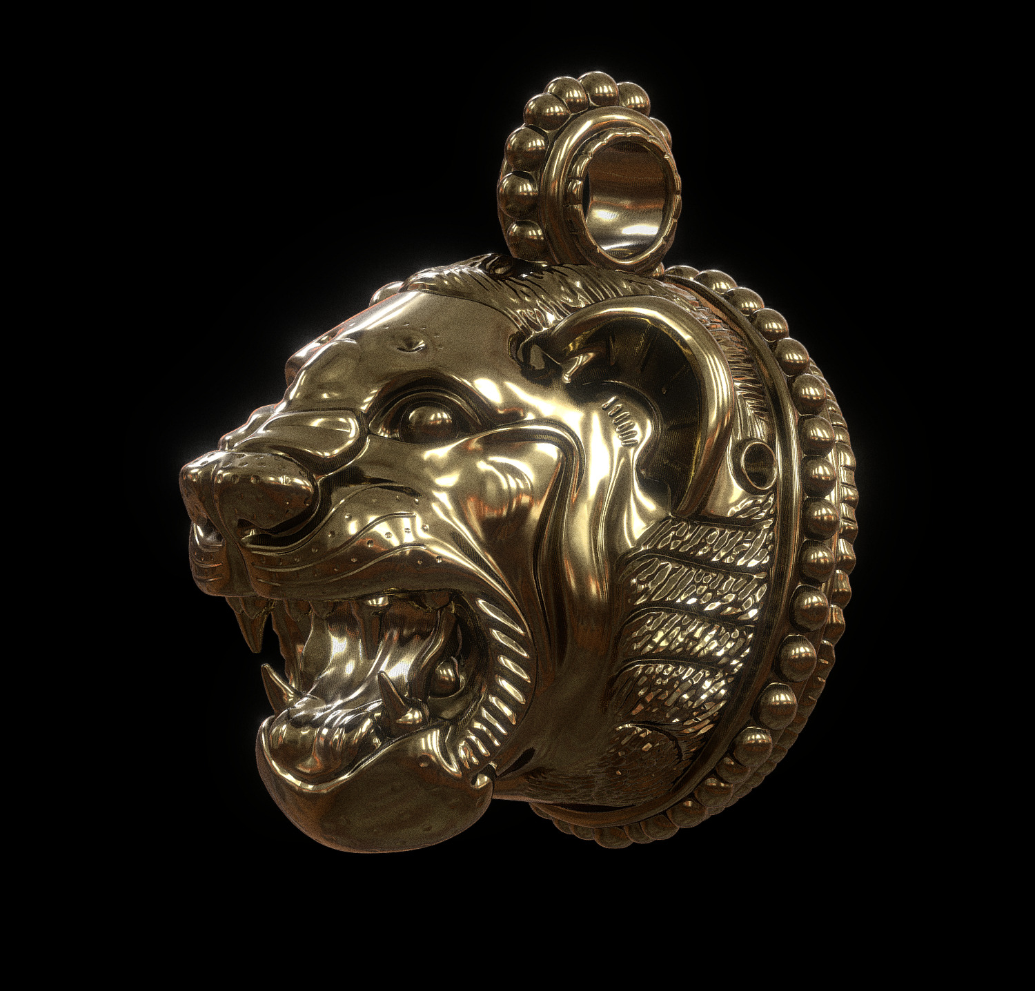 Greek Gold Lion Head Pendant 3D print model_6