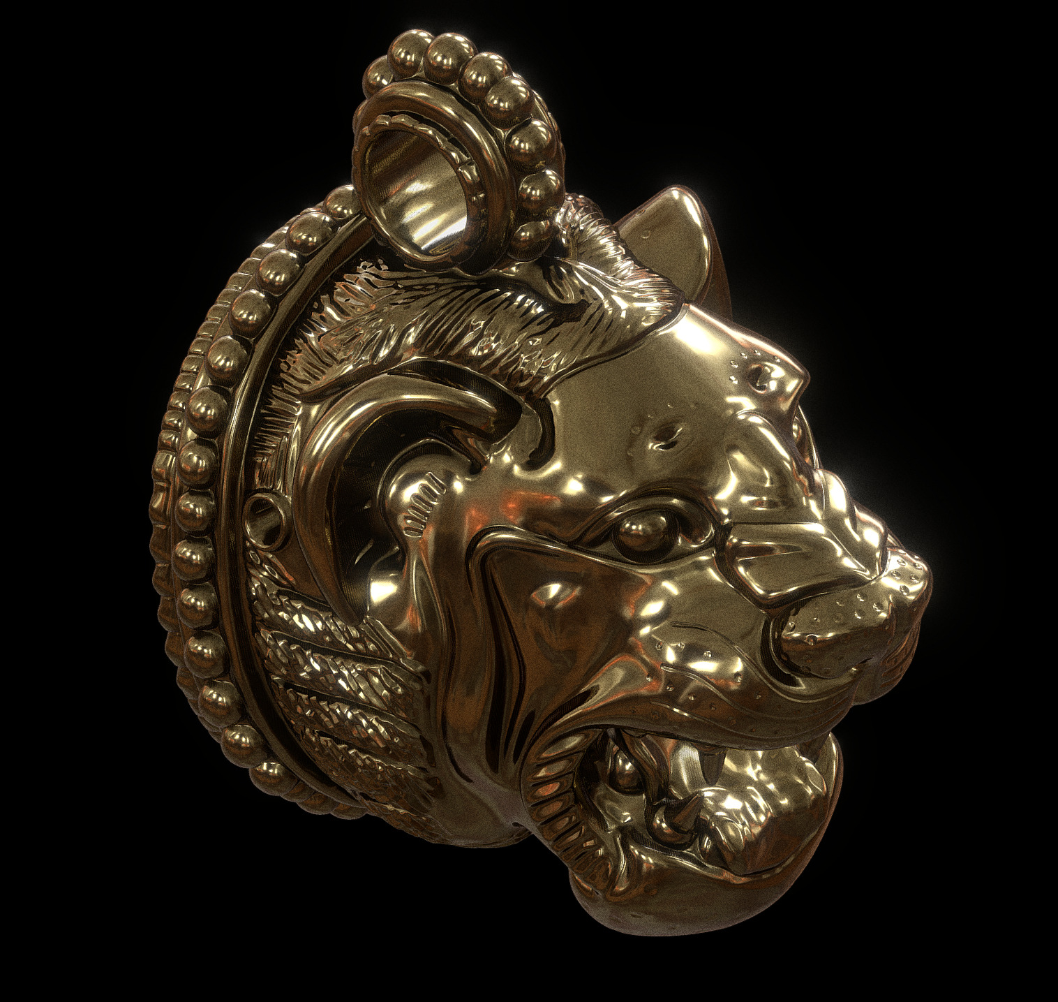 Greek Gold Lion Head Pendant 3D print model_1