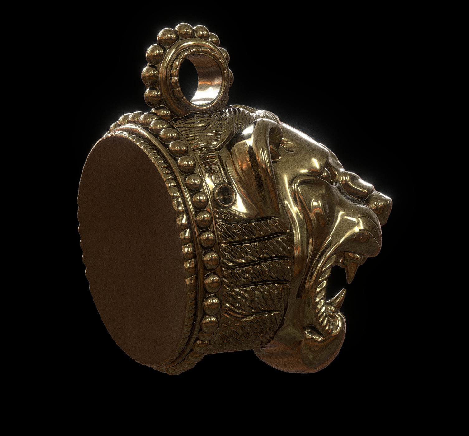 Greek Gold Lion Head Pendant 3D print model_5