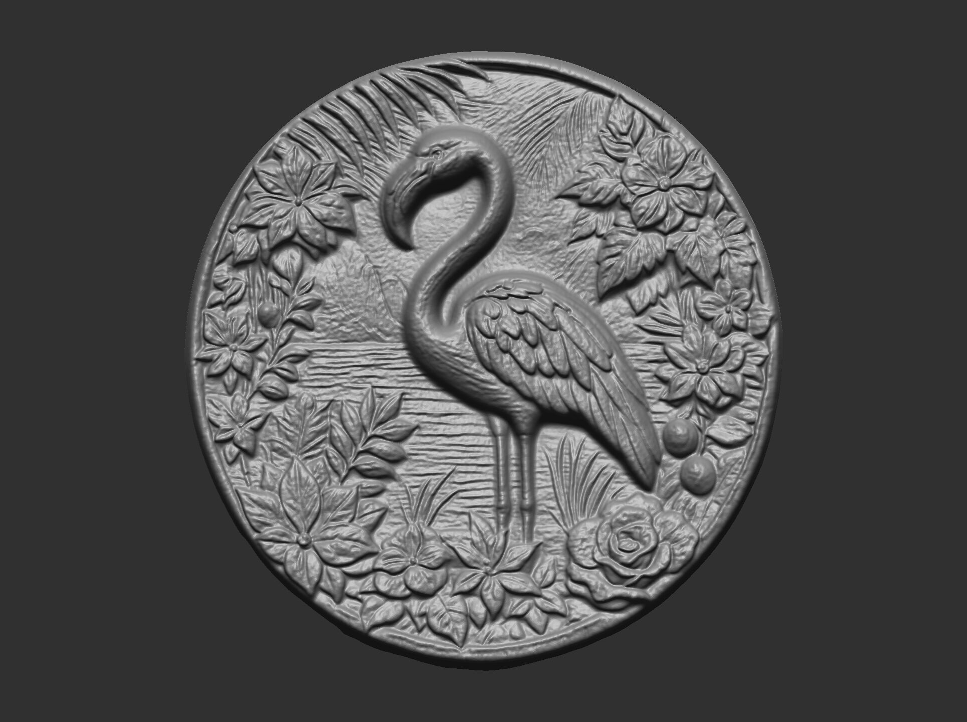 flamingo surrounded by foliage and flowers cnc model 3D print model_11