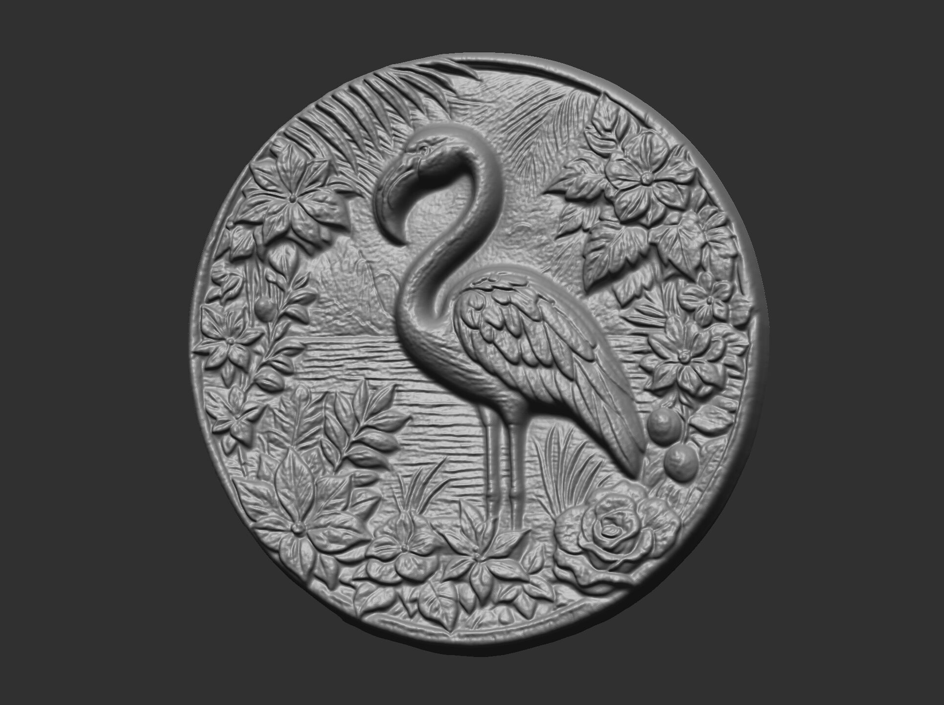 flamingo surrounded by foliage and flowers cnc model 3D print model_17