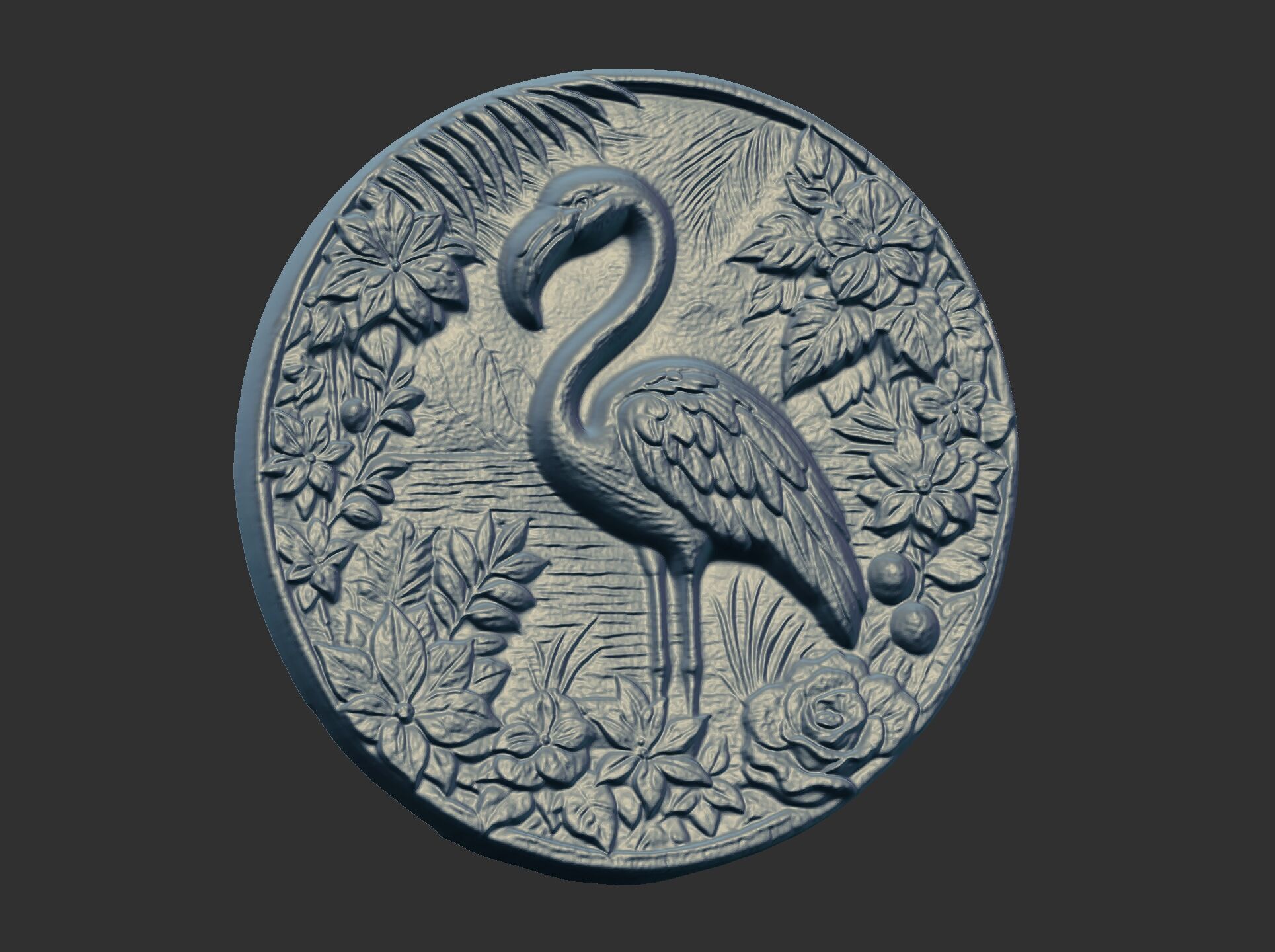 flamingo surrounded by foliage and flowers cnc model 3D print model_4