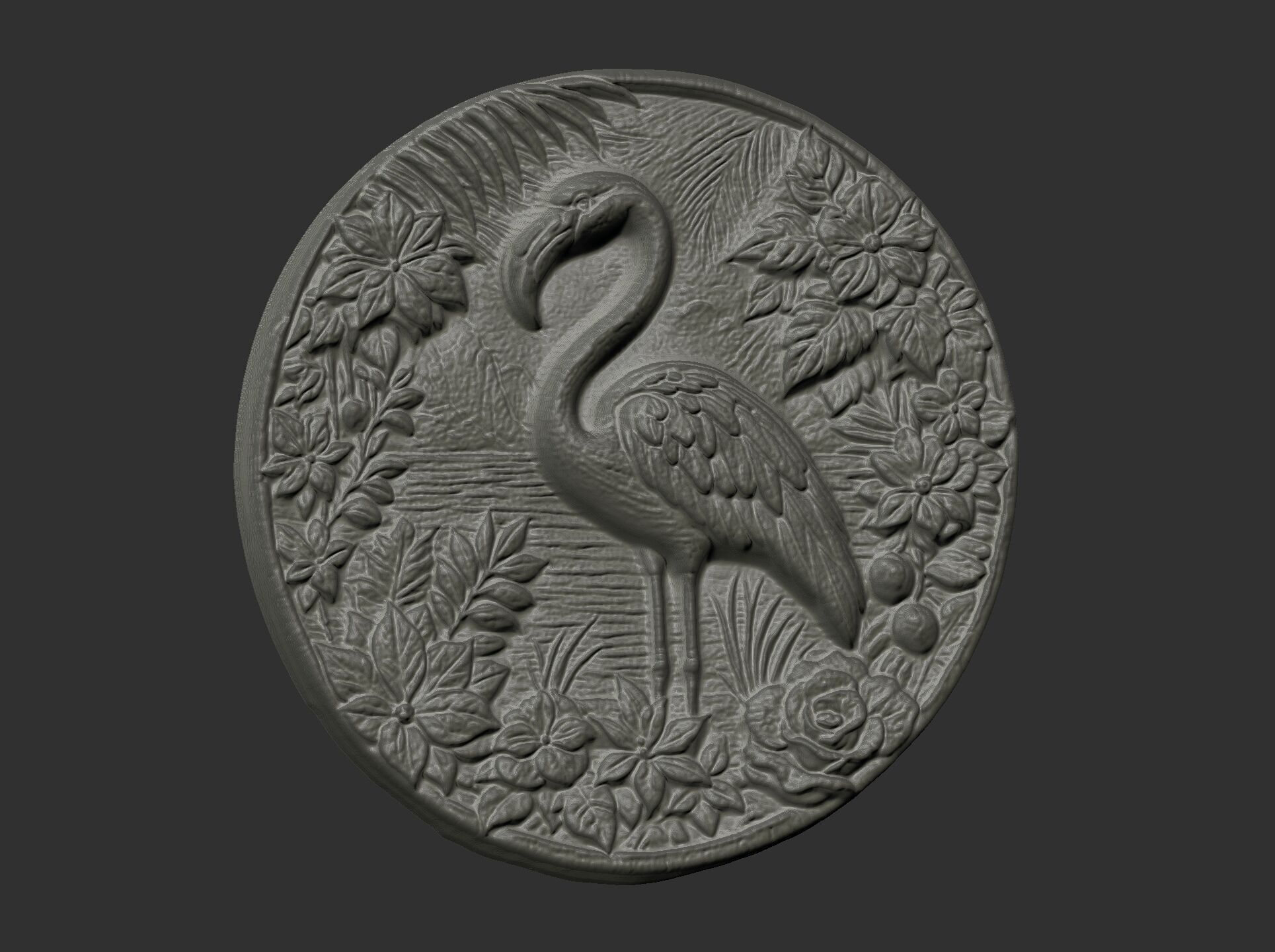 flamingo surrounded by foliage and flowers cnc model 3D print model_8