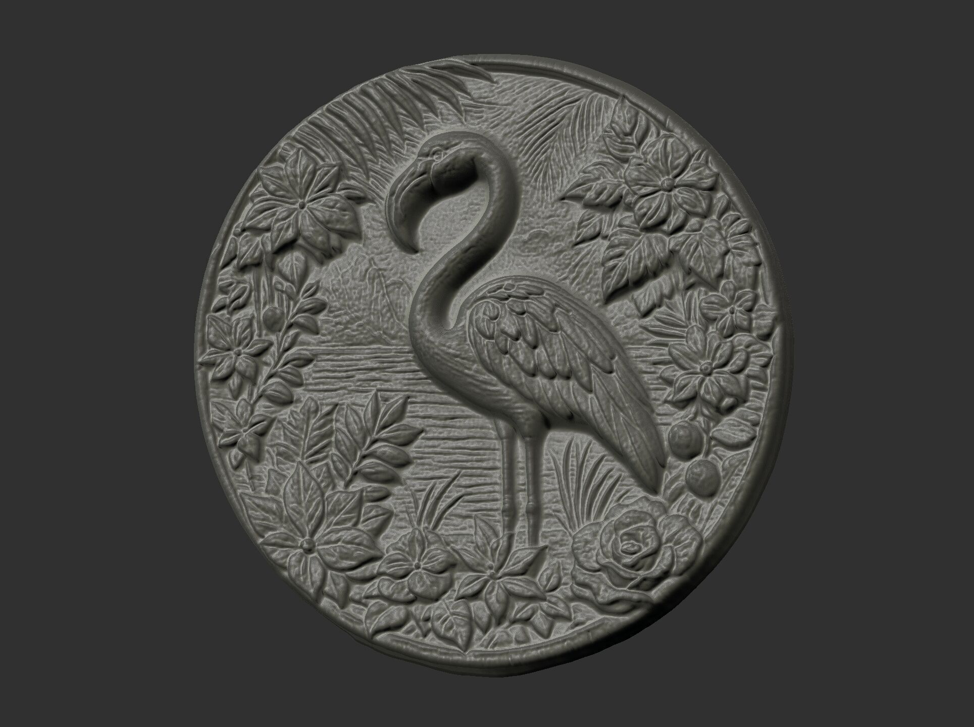flamingo surrounded by foliage and flowers cnc model 3D print model_5