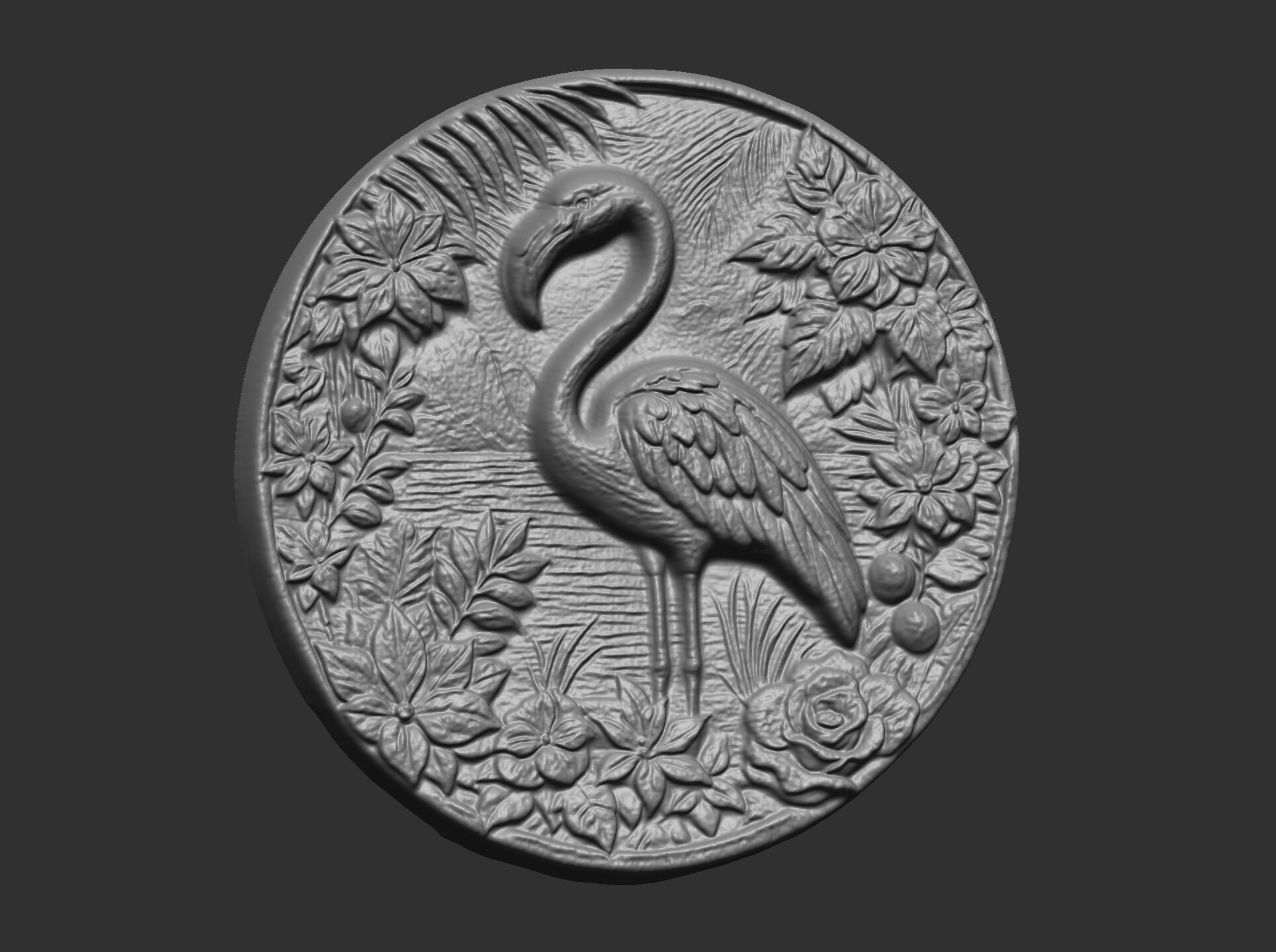 flamingo surrounded by foliage and flowers cnc model 3D print model_18