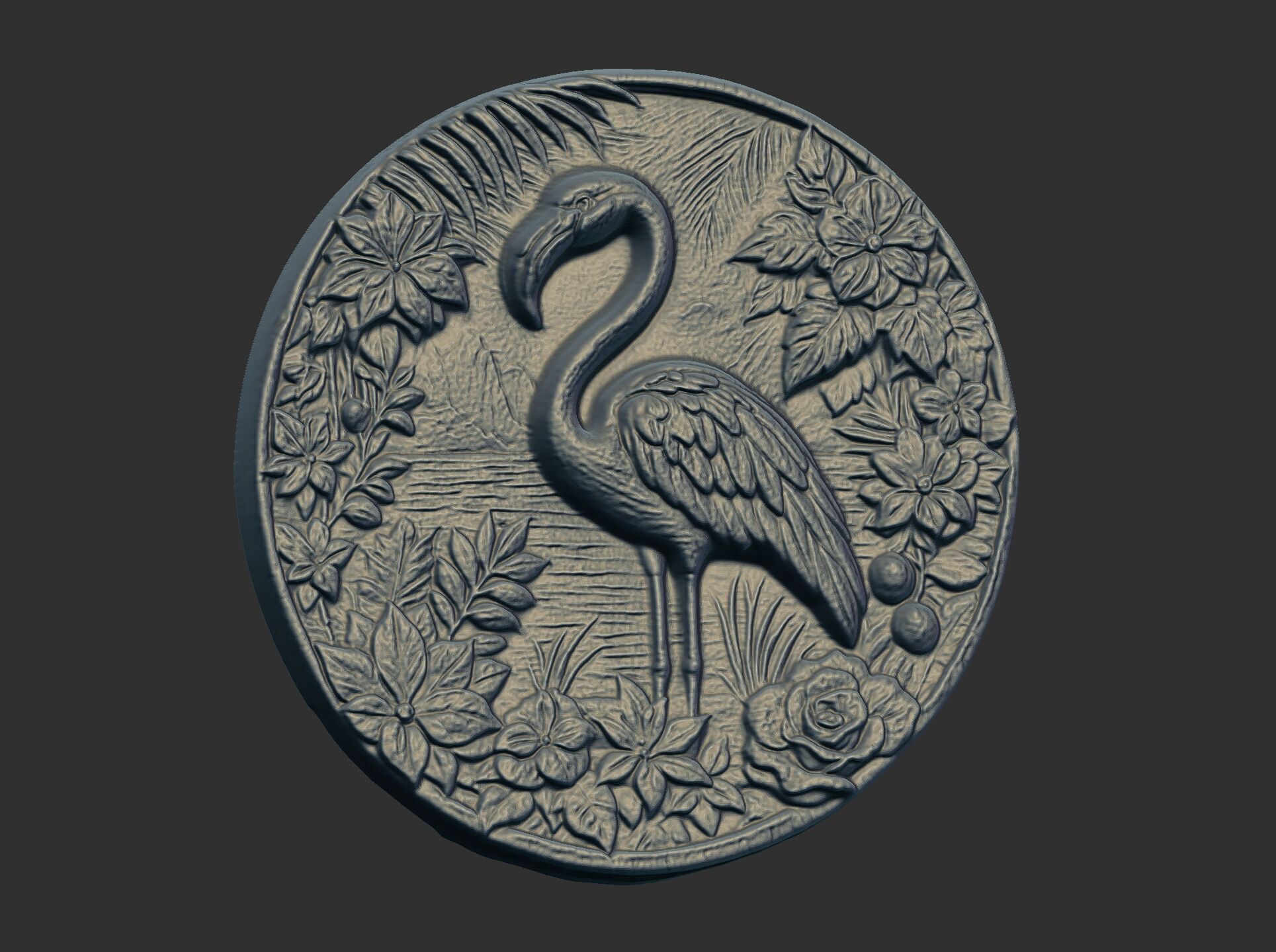 flamingo surrounded by foliage and flowers cnc model 3D print model_1