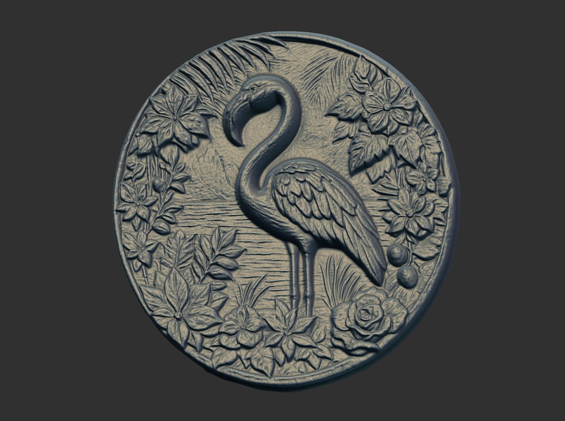 flamingo surrounded by foliage and flowers cnc model 3D print model_15