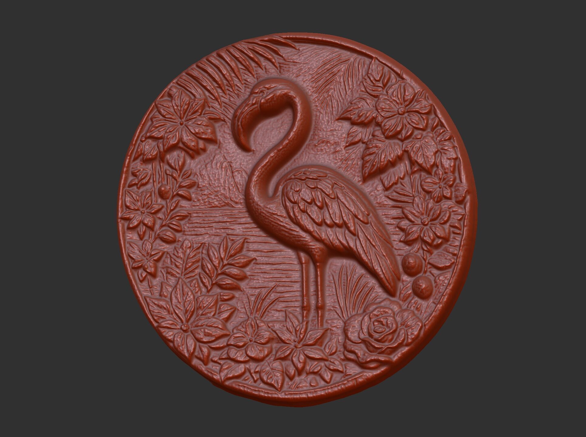 flamingo surrounded by foliage and flowers cnc model 3D print model_16